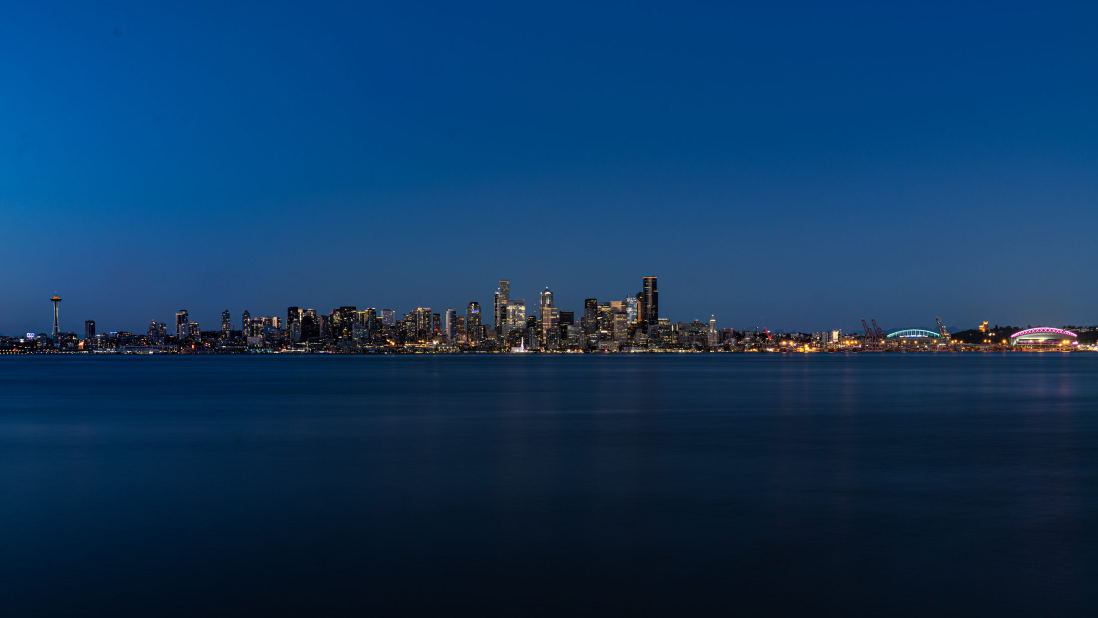 Seattle Skyline during Blue Hour from Harbor Ave Vista Point web