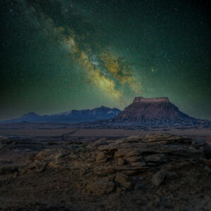 Factory Butte with the Henry Mountsins and the Milky Way