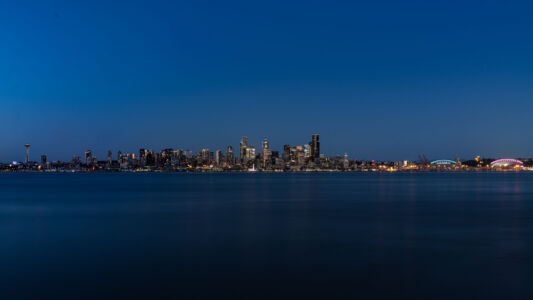 Seattle Skyline during Blue Hour from Harbor Ave Vista Point web