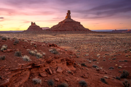 Sunrise Reveals Rooster and Setting Hen Buttes