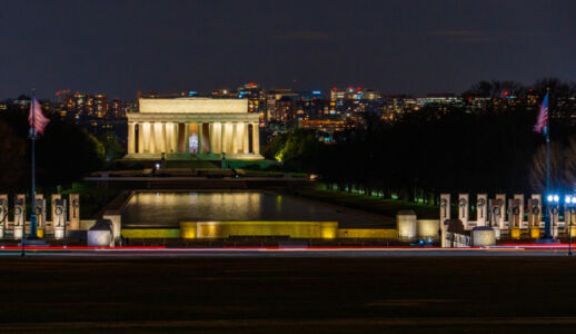 WWII Memorial Fluttering Flags Leading to the Lincoln Memorial